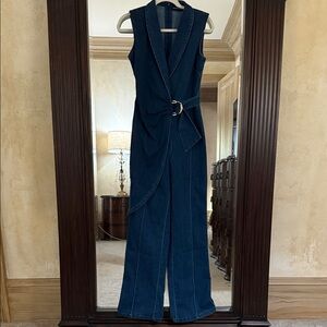 Denim Sleeveless wrap Jumpsuit with attached buckle